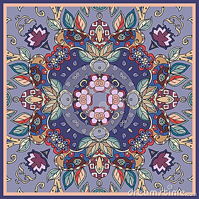 Decorative floral ornament. Bandana prints, kerchief design, tablecloths and napkins. Vector Illustration