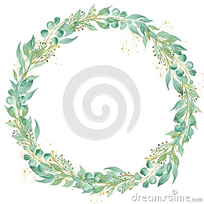 Decorative floral round frame watercolor raster illustration Cartoon Illustration