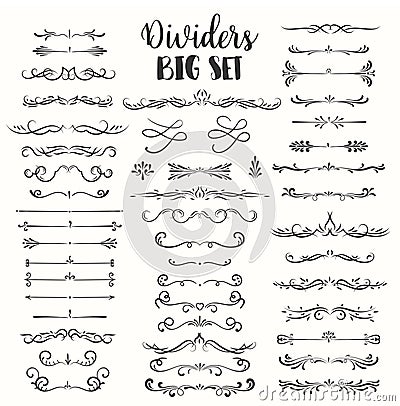 Decorative flourishes. Hand drawn dividers. Vector swirls and decorations Ornate elements Vector Illustration