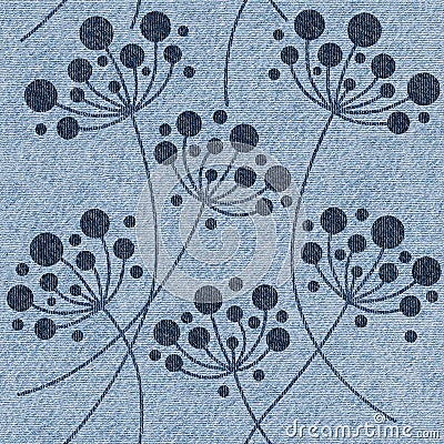 Decorative flower Dandelions - Interior wallpaper - jeans texture Stock Photo