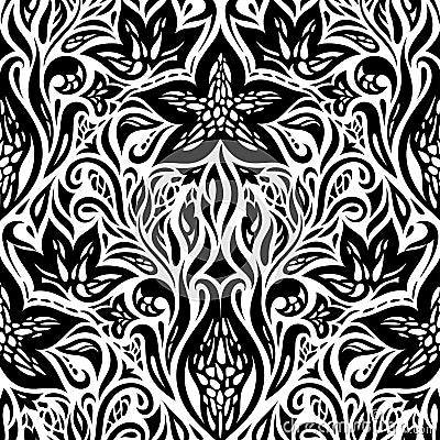 Decorative Flowers in Black White design Floral decorative ornate Background tattoo graphic design Vector Illustration