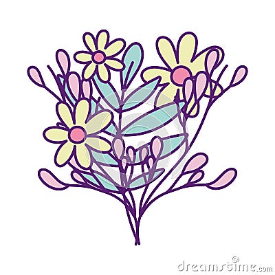 Decorative flowers bouquet leaves branch ornament Vector Illustration