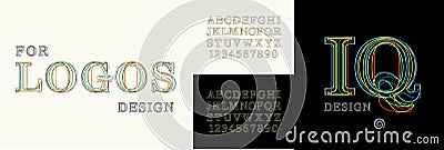 Decorative font, alphabet created from colored contours of different styles. Creative font for creating logos, monograms Vector Illustration