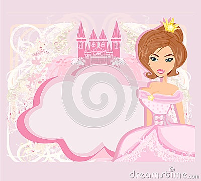 Decorative frame with beautiful princess and pink castle Vector Illustration