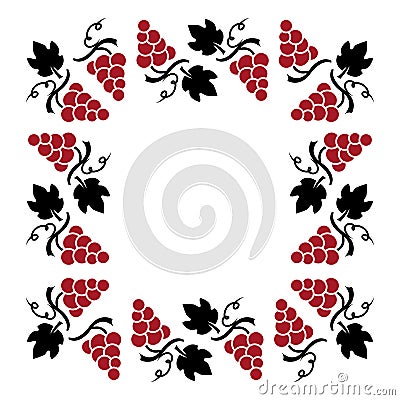 Decorative frame with grapevine, grapes and leaves. Vector illustration Cartoon Illustration