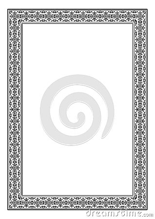 Decorative frame, A4 page format, Arabic style. Vector Illustration