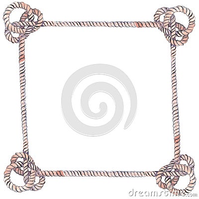 Decorative frame with sea knots made of rope. Marine theme. Cartoon Illustration