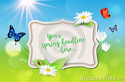 Decorative frame with spring background for your text Cartoon Illustration