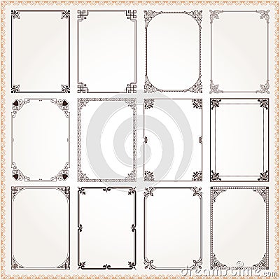 Decorative frames and borders rectangle proportions set 6 Vector Illustration