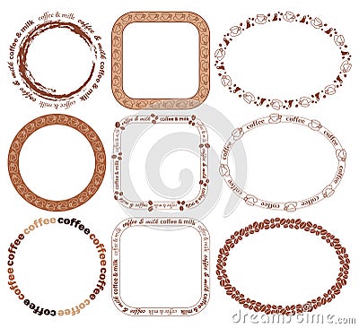 Decorative frames with coffee grains and coffee cups - vector set Vector Illustration