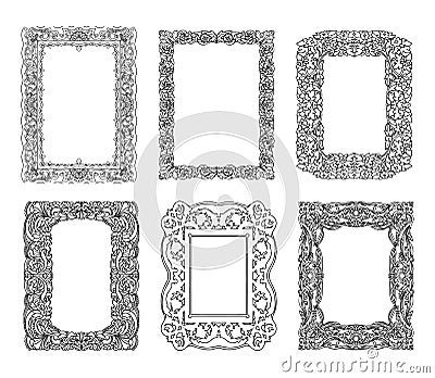 6 Decorative frames. Retro ornamental frame, vintage rectangle ornaments Vector Illustration