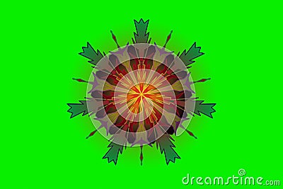 Decorative geometric mandala with orange, red, purple and green seven-pointed star. Modern abstract symmetric ornament in shape of Stock Photo