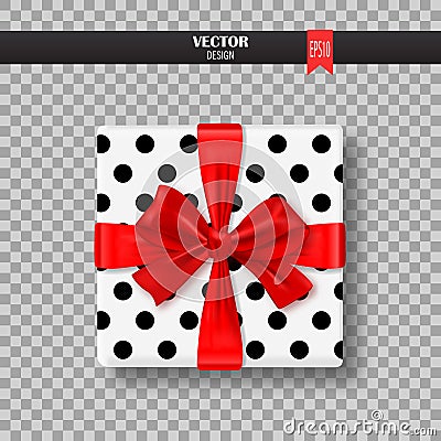 Decorative gift box with red bow and ribbon. Vector illustration. Vector Illustration