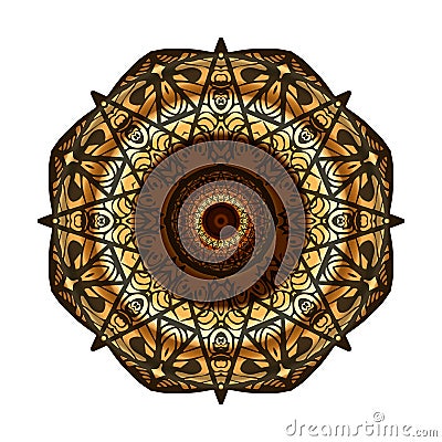 Decorative gold,brown frame with vintage round patterns on white Vector Illustration