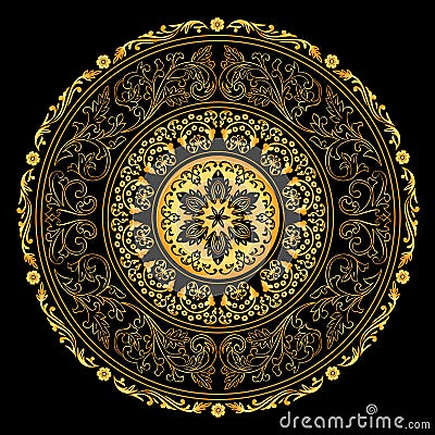 Decorative gold frame with vintage round patterns Vector Illustration