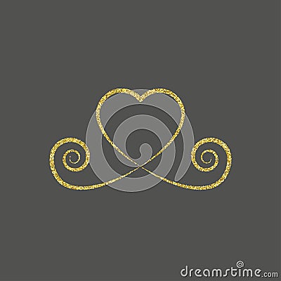 decorative gold heart icon. glitter logo, love symbol with a shadow on a black background. use in decoration, design, emblem. Vector Illustration