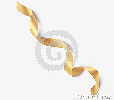 Decorative gold ribbon with shadow isolated on gray. Christmas and new year holiday decoration. Vector illustration. Vector Illustration