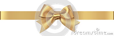 Decorative golden bow with horizontal ribbon isolated on white background. Vector illustration Vector Illustration