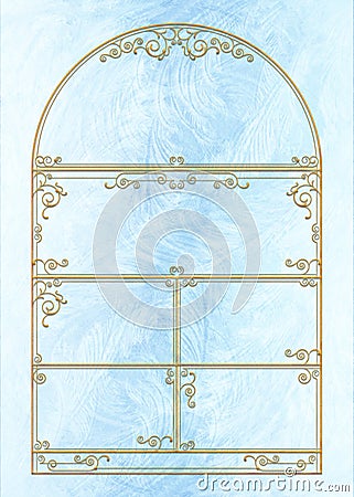 Decorative golden framework. Vintage arc window, for card or book cover design. Stock Photo