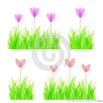 Decorative grass and flowers Vector Illustration