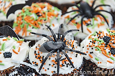 Decorative Halloween themed cupcakes Stock Photo