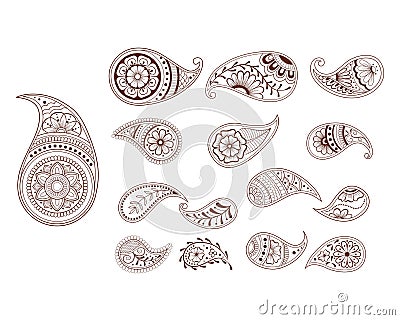 Decorative hand drawn element henna style collection.Paisley set for your design, tattoo. Henna-mehndi doodles design Vector Illustration