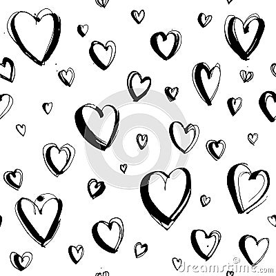 Decorative hand drawn Happy Valentine`s day seamless hearts pattern background Cartoon Illustration
