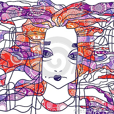 Decorative handdrawn portrait of a woman Stock Photo