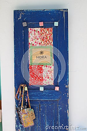 Decorated Blue Shop Door, Skyros Greek Island, Greece Editorial Stock Photo