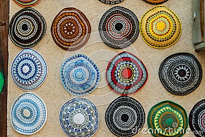 Decorative head covering or kippot, on sale in Jerusalem Stock Photo