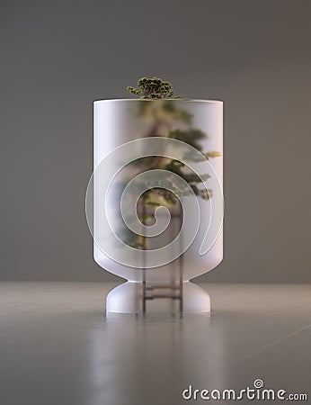 Bonsai tree on a pedestal under a glass dome Stock Photo