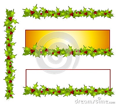 Decorative Holly Leave Borders and Banners Cartoon Illustration