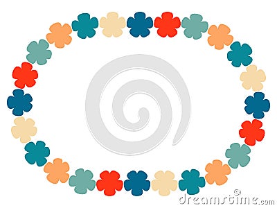 Decorative horizontal oval frame with multicolored flowers Vector Illustration