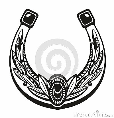 Decorative Horseshoe tattoo. Good luck with black horseshoe. Tattoo design, Vector illustration Vector Illustration