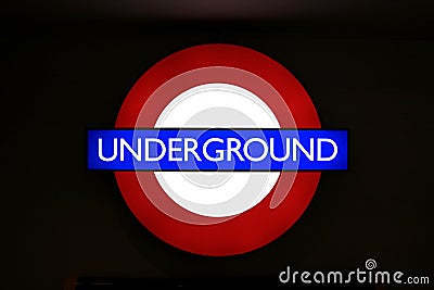 Decorative Illuminated Underground Sign Editorial Stock Photo