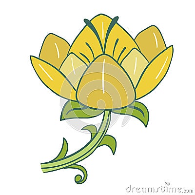 Decorative image of an yellow lily flower. Vector Illustration