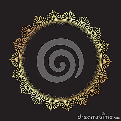 Decorative Indian round lace ornate gold mandala isolated over black background art frame design vector illustration. Vector Illustration