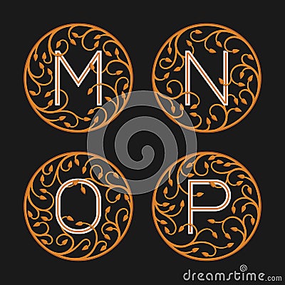 Decorative Initial Letters M, N,O, P Vector Illustration