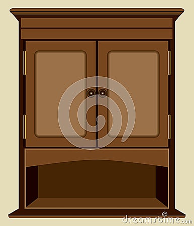 Decorative Interior Wooden Wall Cabinet with Shelf Vector Illustration