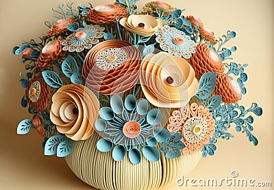 Decorative and intricate paper quilled floral bouquet Stock Photo