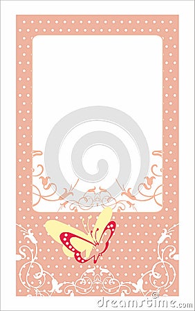 Decorative invitation card with butterfly and polka dots Vector Illustration