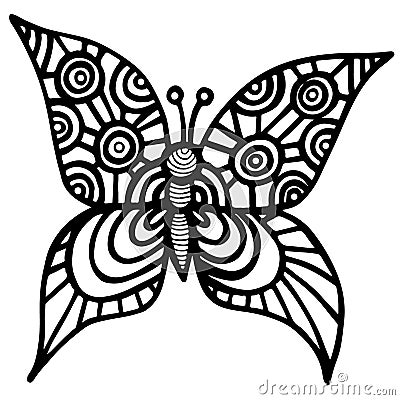 Decorative isolated butterfly for tattoo, coloring book or page Vector Illustration