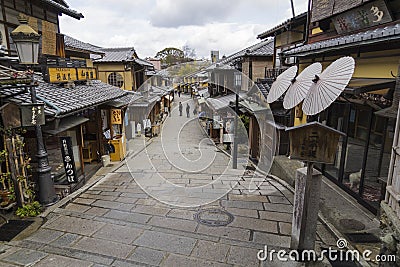 Decorative Japanese Umbrella sold in Ninen-zaka street Editorial Stock Photo