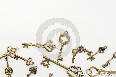 Decorative keys of different sizes, stylized antique Stock Photo