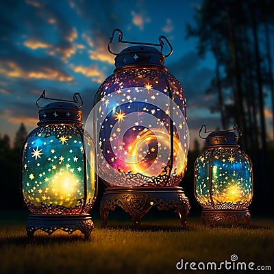 Decorative Lanterns in Celestial Symphony Stock Photo