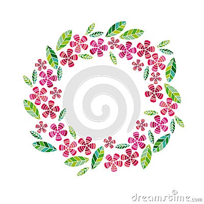 Decorative leave and flower wreath design element. Vector Illustration