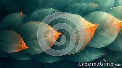 Decorative leaves with golden dust on a turquoise background Stock Photo