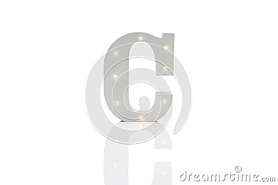 Decorative Letter C with Embedded LED Lights Over White Background Stock Photo