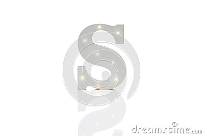 Decorative Letter S with Embedded LED Lights Over White Background Stock Photo