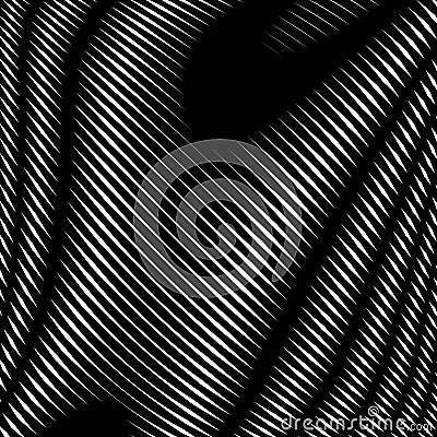 Decorative lined hypnotic contrast background. Optical illusion, creative black and white graphic moire backdrop. Vector Illustration